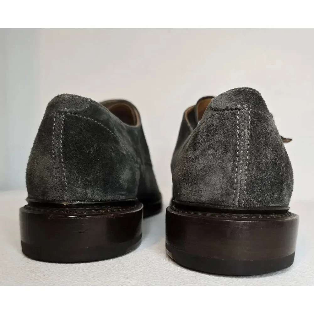Men Frye James Double Monk Strap Loafers 81123 Sz 8.5 D Gray Suede Cap Toe Shoes